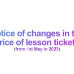 Notice of changes in the price of lesson tickets from 1st May in 2023